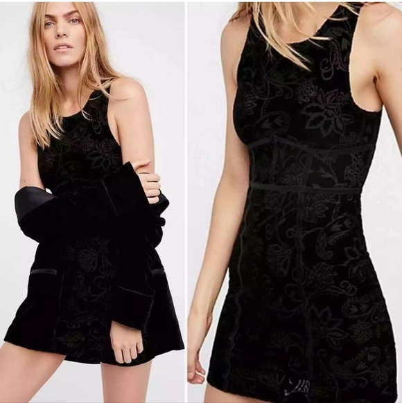 Free People Other - Free People Burnout Babe Velvet Bodycon Dress in Black Sz LG